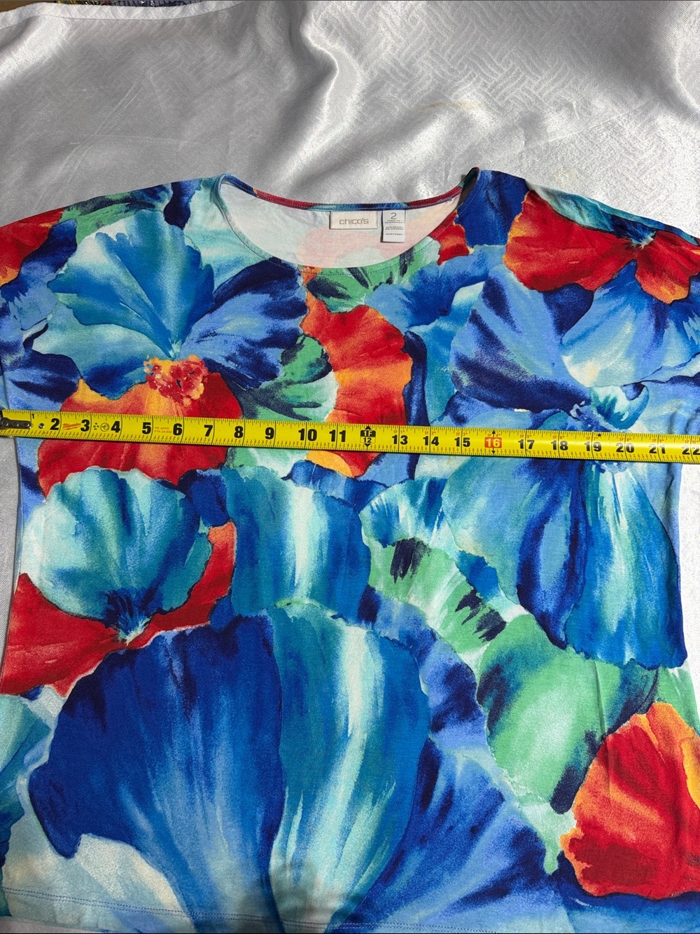 Chico's Vibrant Floral Short Sleeve Tee in Blue, Red, Green - Picture 5 of 5
